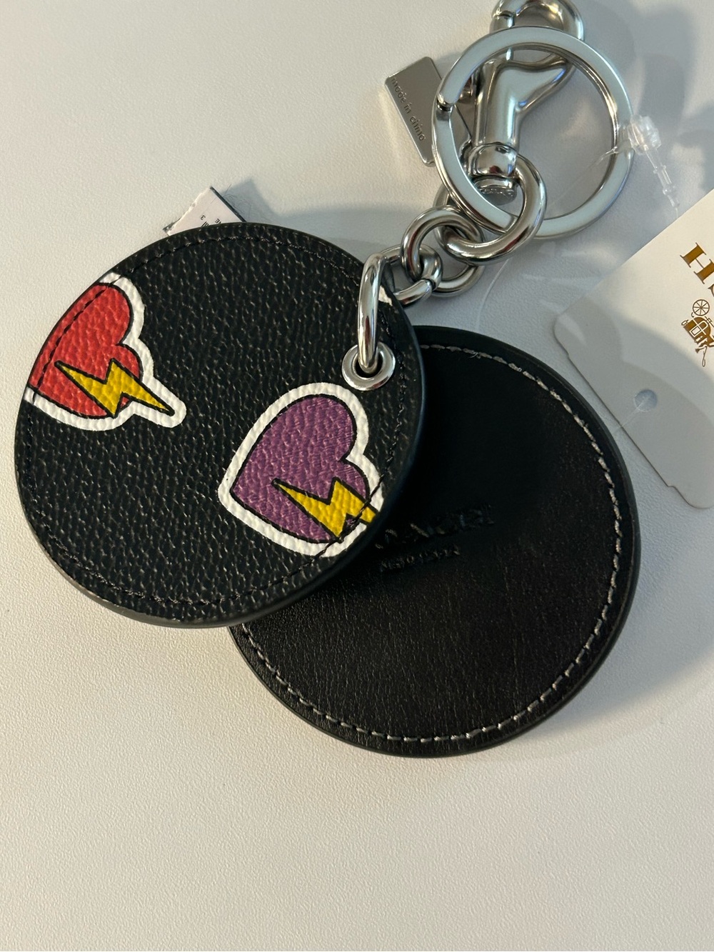 Coach NY Mirror Bag Charm With Hearts &Bolt neon-colored lightning boltsNWT - Picture 16 of 16